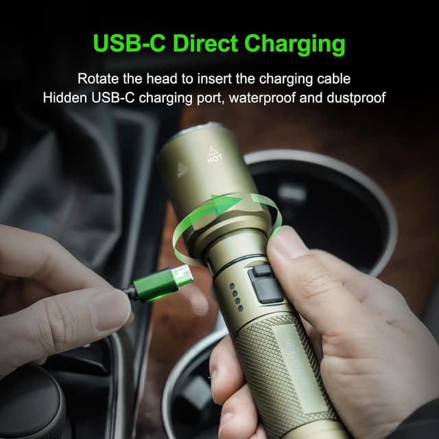 Detalle de Nextorch P80B rechargeable flashlight (Olive Green) — up to 2,100 lumens, 5 modes & strobe