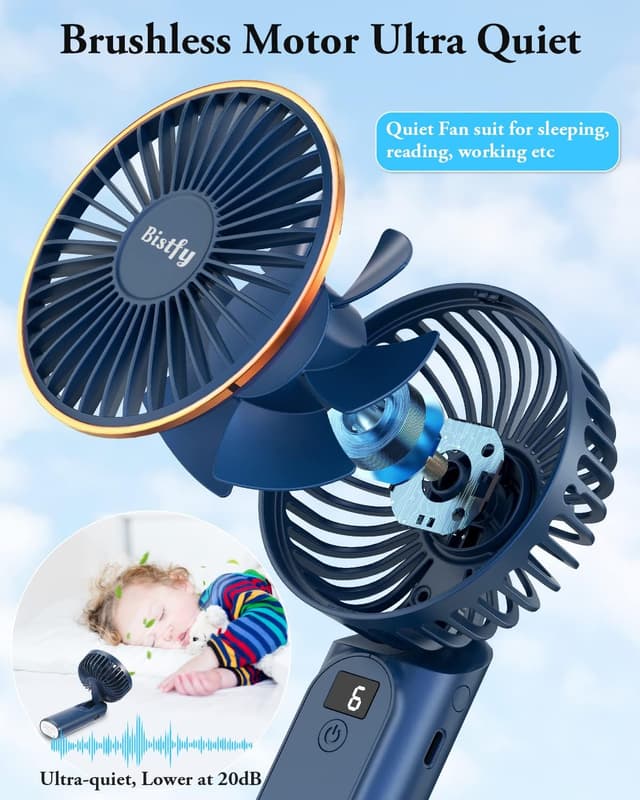 Detalle de Bistfy Ventilatore portatile ricaricabile 5200mAh con LCD, 6 velocità e USB-C