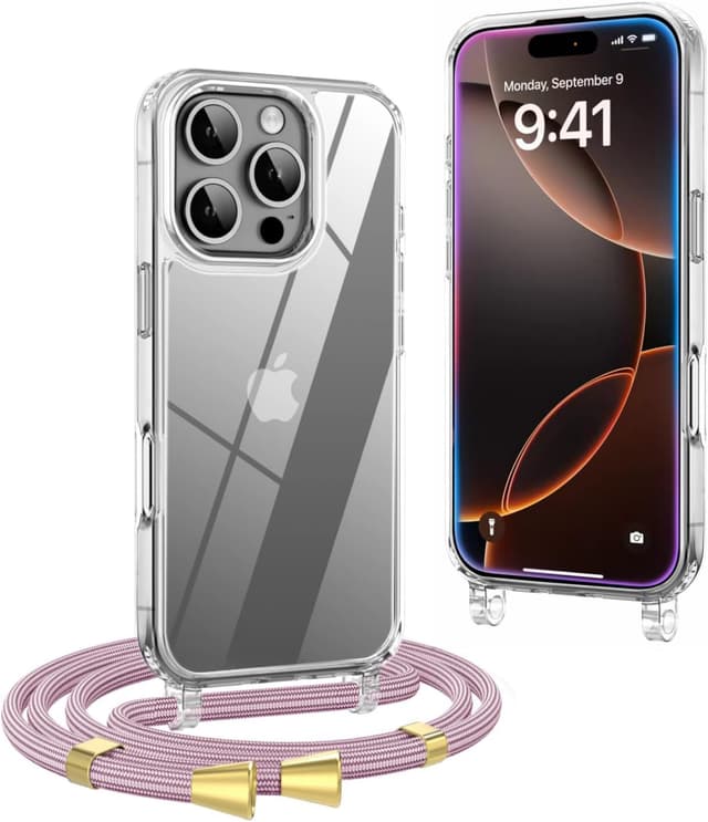 Thumbnail 6 de OLEPHY Cover trasparente con cordino per iPhone 15 Pro Max 6,7" con tracolla regolabile antiurto e anti-graffio, blu