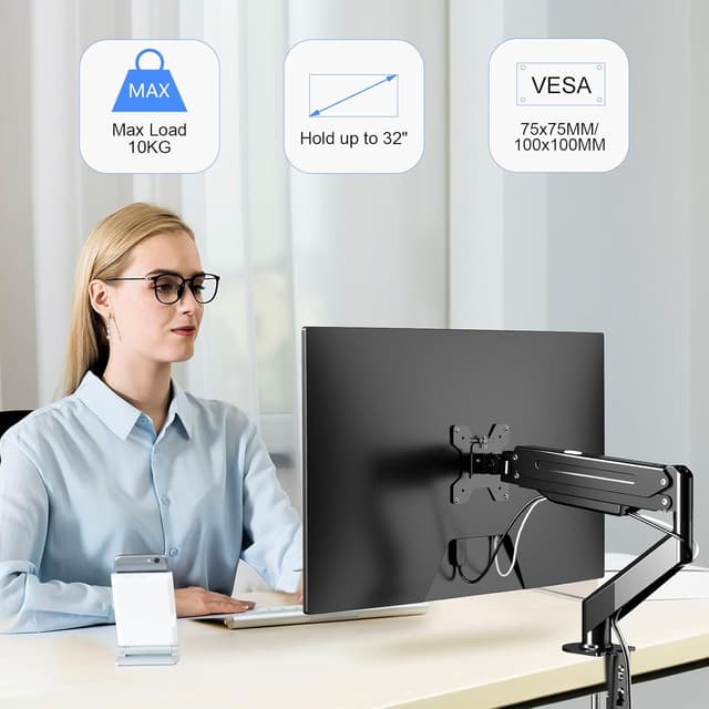 Detalle 2 de Suptek Single Monitor Arm Gas Spring 10kg