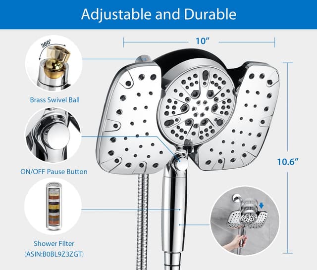 Detalle 1 de INAVAMZ 2-in-1 10" Shower Head 2.5GPM