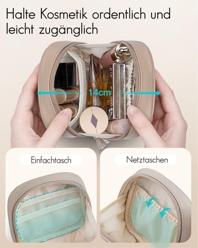 Detalle de VLANDO Kosmetiktasche klein – Make-up Bag mit Einsteckfächern, Reißverschluss & wasserabweisendem Material