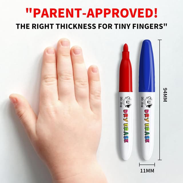 Detalle 2 de DD.DOG 12 Colour Kids Dry Wipe Whiteboard Pens (Non-Toxic, Low Odour) Mini Fine Tip