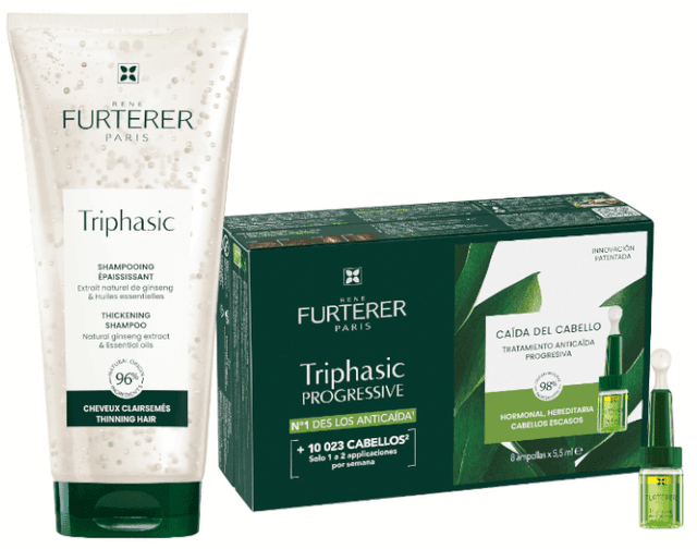 Detalle de René Furterer Triphasic Progressive pack: 8 ampollas + champú 200 ml para caída progresiva
