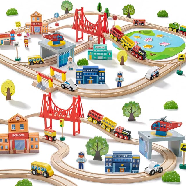 Imagen de Tiny Land 110PCS Wooden Train Set 🚂 en OfertitasTOP
