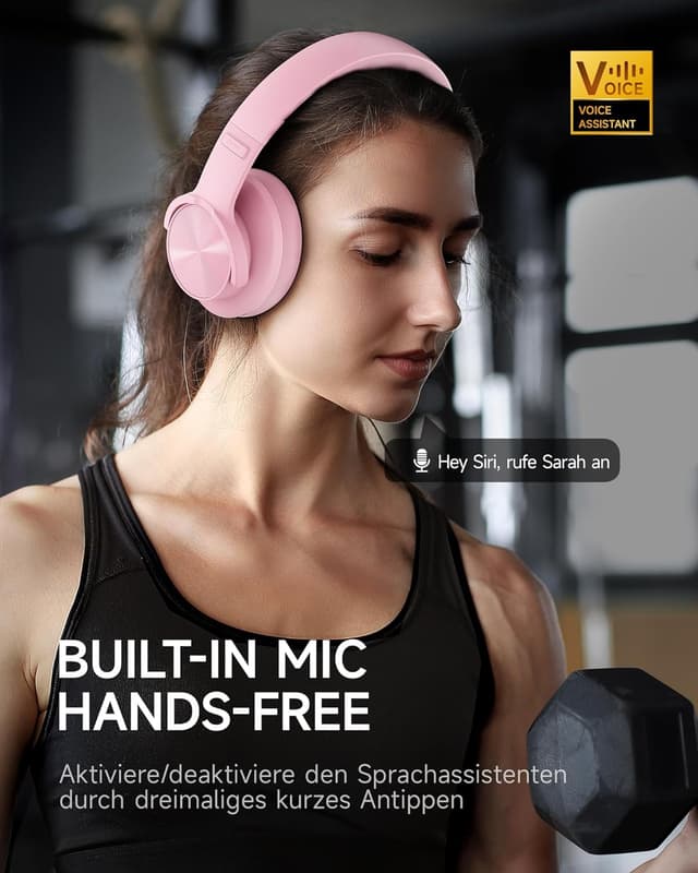 Detalle 2 de Picun B8 Bluetooth-Kopfhörer kabellos (On-Ear/Over-Ear), 3 EQ-Modi, Freisprechen und bis zu 120 Stunden Akku – Rosa