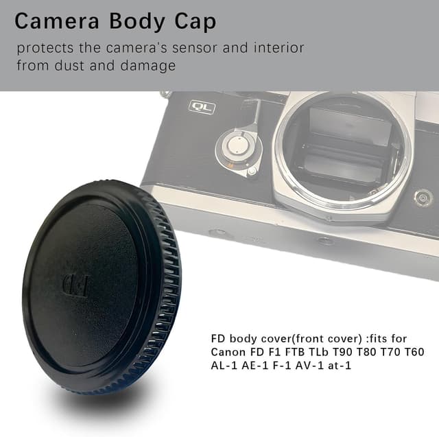 Detalle de FD Camera Body Cap & Rear Lens Caps set (for Canon AE-1P / F-1 / AV-1 / A-1 / AE-1 / T-80 and FD/FL mount lenses)