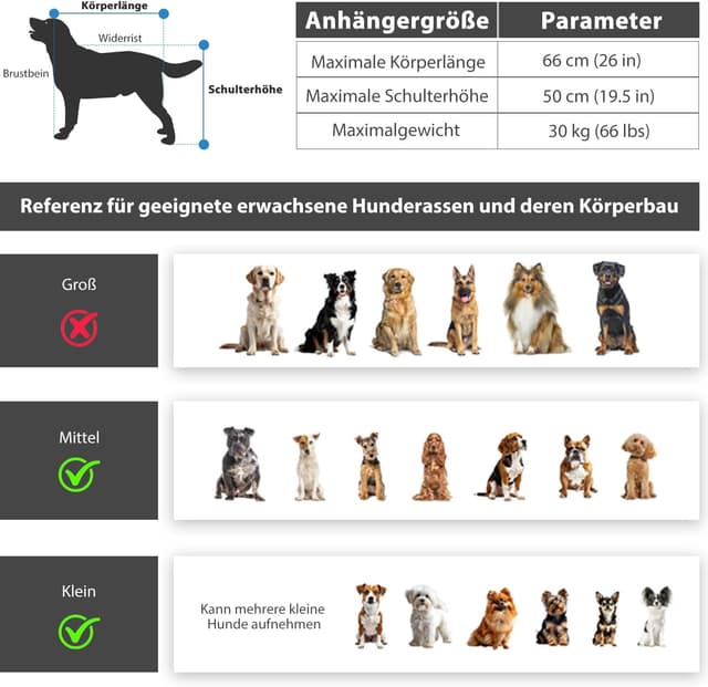 Thumbnail 6 de Fiximaster 2-in-1 Hundeanhänger für Fahrrad & Jogger – faltbarer Transportwagen bis 30 kg mit Bremsen