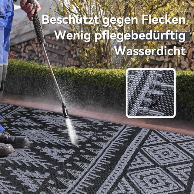 Detalle de Homaxy Outdoor Teppich wetterfest 150 x 240 cm, faltbar, wendbar – Schwarz & Grau