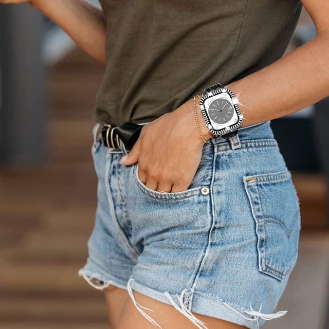 Thumbnail 6 de NewWays 2-Pack Women Bling Case for Apple Watch 45mm (Series 9/8/7) – Black & Clear