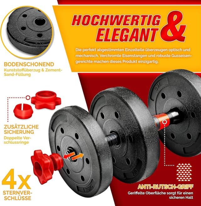 Detalle de RE:SPORT 2-in-1 Hanteln Set 15–30 kg (Kurzhantel & Langhantel), verstellbar mit Verbindungsrohr