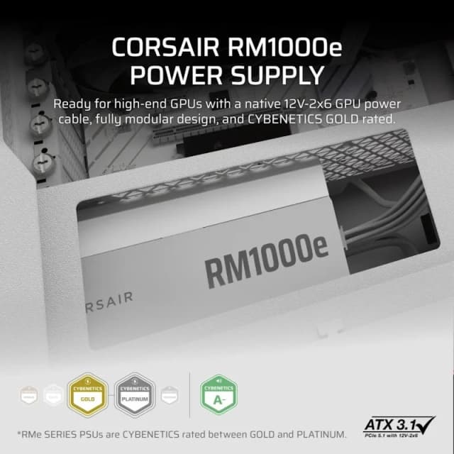 Detalle 2 de Corsair RM1000e 1000W modular ATX 3.1 80 Plus Gold 🖥