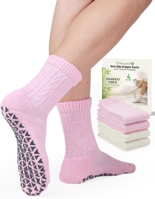 Detalle de Frelimiu Diabetic Socks with Grippers for Women (Non-Slip Bamboo Viscose), 4 Pairs, Size 8–11