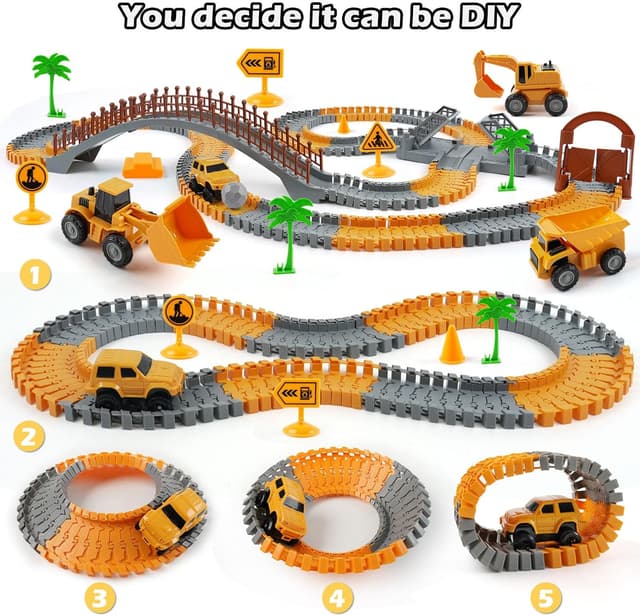 Detalle de TGJH Construction Race Car Track Set for Kids (220+ PCS) with 2 Electric Cars