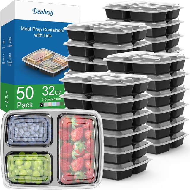 Detalle de Dealusy 32 oz 3-Compartment Meal Prep Containers