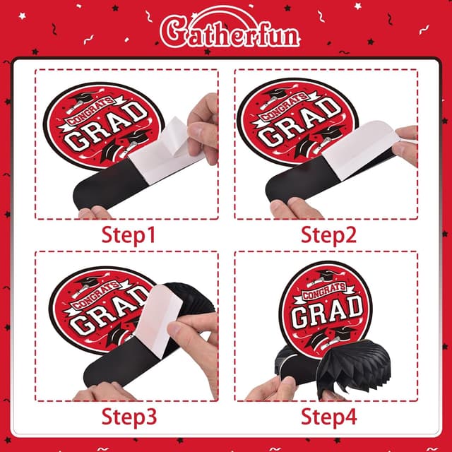 Thumbnail 6 de 9-Piece Graduation Honeycomb Table Centerpiece Set (Red & Black) for 2026 Congrats Grad