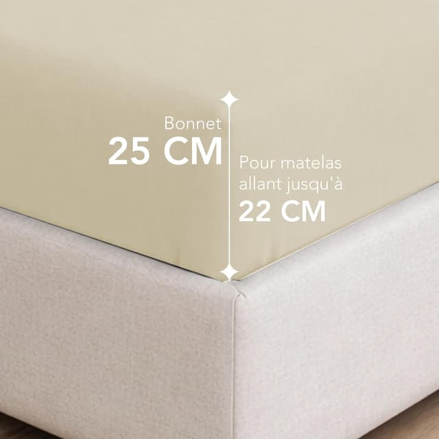 Detalle de Dreamzie Drap housse 140x190/140x200 en coton jersey extensible, bonnet 25 cm (Oeko-Tex) Beige
