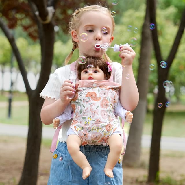 Detalle de GAGAKU Puppentrage Kinder Babypuppentrage mit Kreuz-Schultergurten, vorne und hinten – Rosen