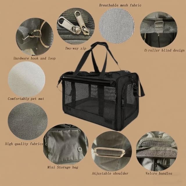 Detalle de SHJOEE Soft Sided Cat/Dog/Pet Carrier Bag (46 x 30 x 30 cm) with Shoulder Strap & Removable Mat