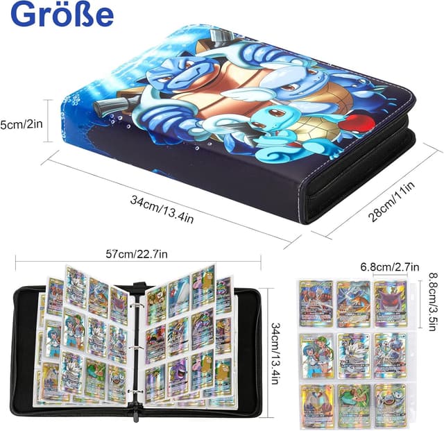 Detalle 2 de Sammelalbum für Pokémon Karten – 50 Seiten mit Platz für 900 Sammelkarten, tragbarer Ordner mit Reißverschluss