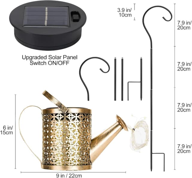 Detalle de ZKLiLi solar watering can with cascading lights – waterproof hanging garden lantern
