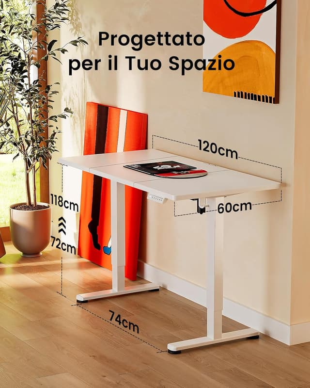 Detalle de ErGear Scrivania regolabile in altezza con pannello smart a 4 memorie e tavola 120 x 60 cm (bianca)