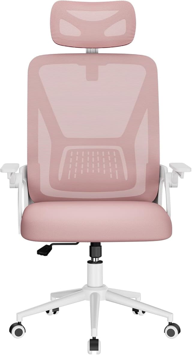 Detalle de naspaluro Sedia da Ufficio rosa con braccioli ribaltabili, poggiatesta e schienale in rete traspirante