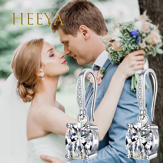 Detalle de HEEYA Ohrringe Silber 925 mit hängenden Zirkonia – runde, Blatt-, Gänseblümchen-, ovale, Tropfen- oder quadratische Formen