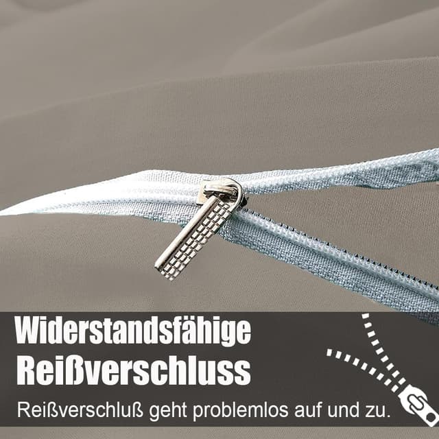 Detalle de Soifox Bettwäsche 135x200 4-teilig Taupe/Natur – Mikrofaser, bügelfrei, mit Reißverschluss