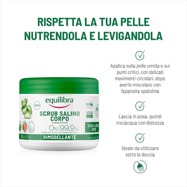 Detalle de Equilibra Corpo Scrub Salino Rimodellante con Aloe Vera e Sali Marini, 2 x 600 g