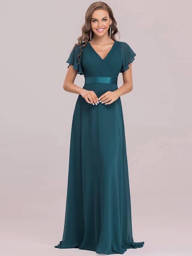 Detalle de Ever-Pretty Women’s Summer Short Sleeve Chiffon Empire Waist High-Low Formal Dress