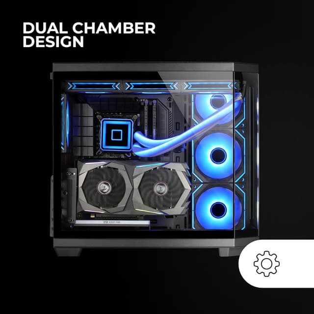 Detalle de Mars Gaming MC-3TCORE (ATX custom) con triplo vetro temperato rimovibile e supporto liquido fino a 360 mm