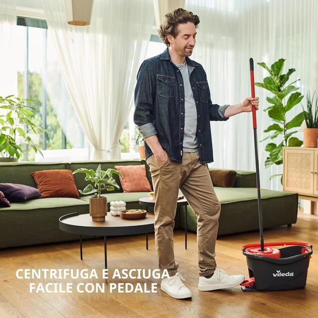 Detalle 2 de Vileda Turbo Sistema lavapavimenti rotante con secchio e pedale, manico telescopico 55–130 cm