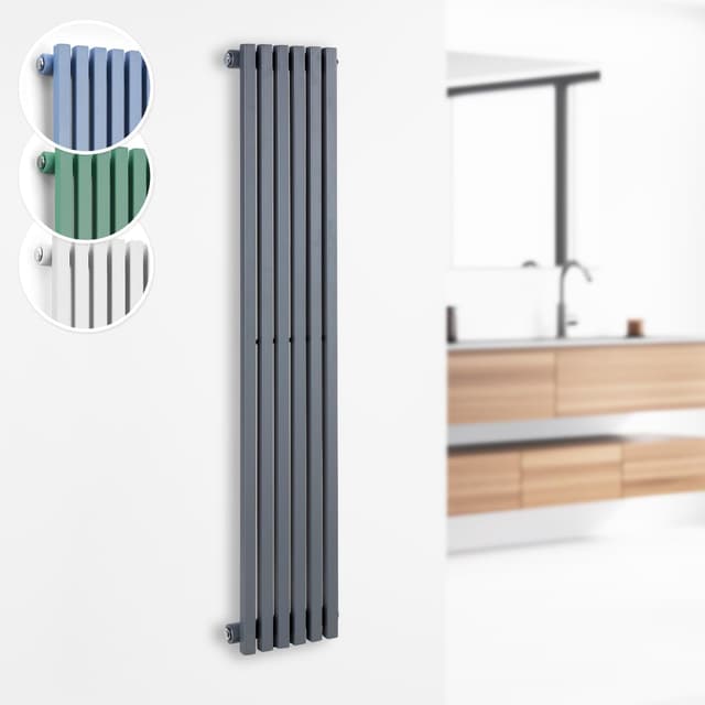 Detalle de Besoa Delgado radiateur 120x25 gris slim 2-en-1, 6 nervures verticales, montage mural (508 W/max)