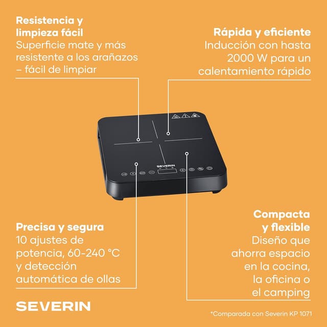 Detalle de Severin KP 1026 : plaque de cuisson à induction 2 000 W vitrocéramique, thermostat jusqu’à 240°C
