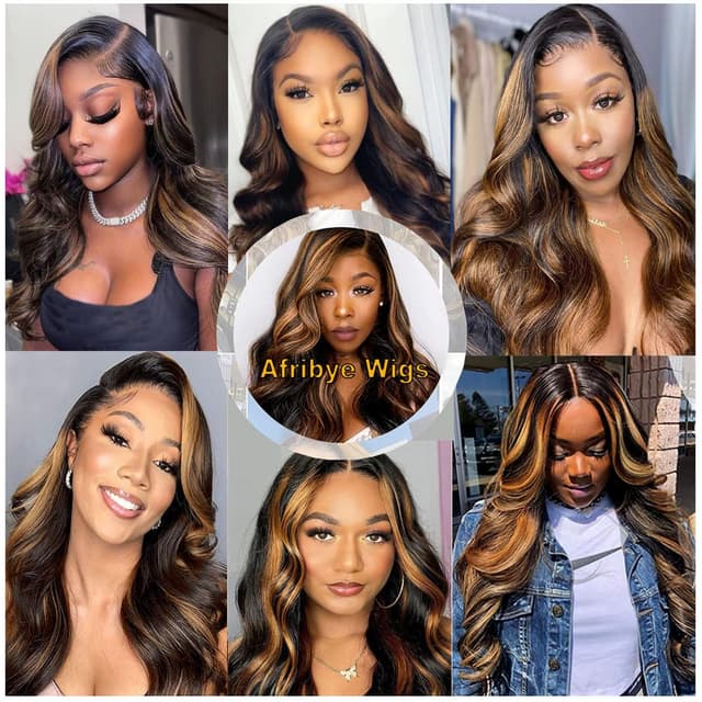 Thumbnail 6 de Afribye 30-inch 13x6 Highlight Body Wave Lace Front Wig (Human Hair, Pre-plucked, Ombre, HD Lace, Glueless)