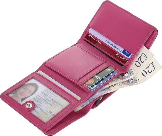 Detalle de Leather RFID purse 5555 Black Fuchsia