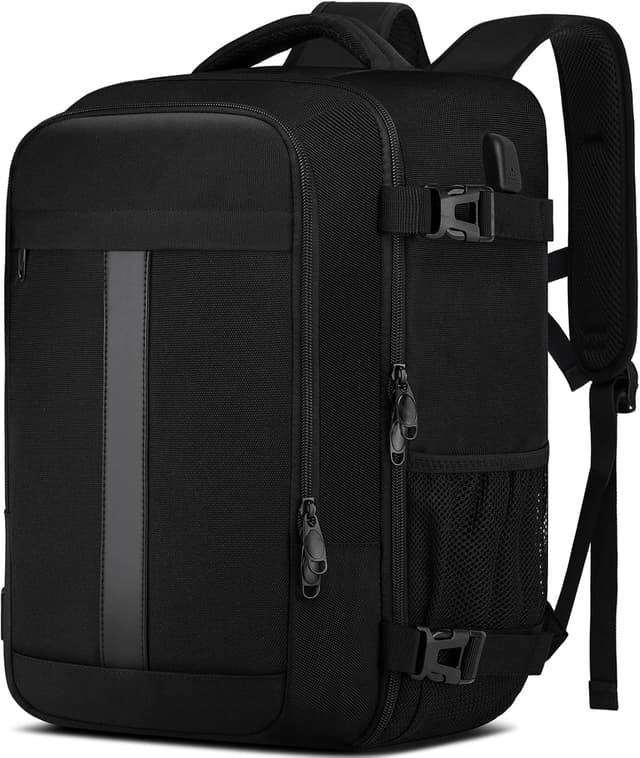 Detalle de Ryanair Handgepäck Rucksack 40x30x20 mit USB-Ladeanschluss (Laptopfach bis 14 Zoll), schwarz