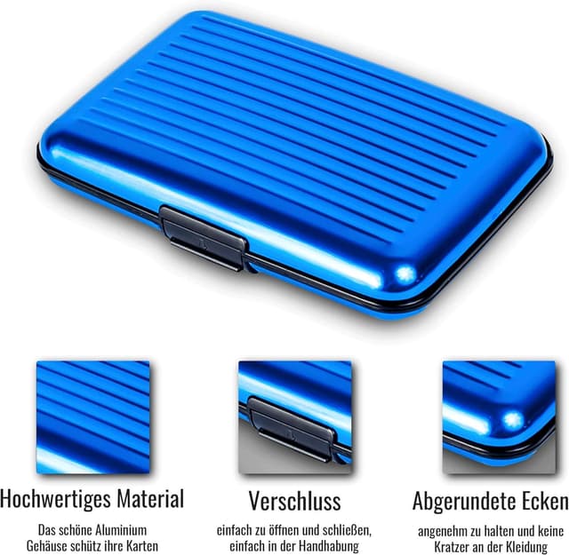 Detalle de VALLET Premium blocchi di alluminio per carte con RFID e NFC, 6 scomparti (fino a 10/12 carte) blu