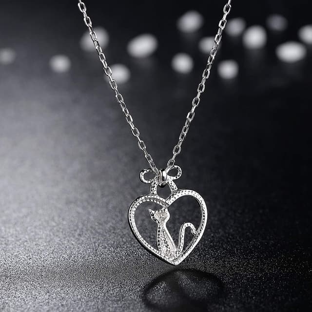 Detalle de VIKI LYNN collier argent pendentif chat mignon en argent 925 et zircon