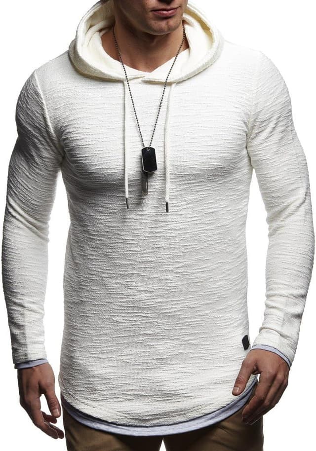 Detalle de Leif Nelson Felpa con Cappuccio Uomo LN-8120: maglione hoodie Slim Fit