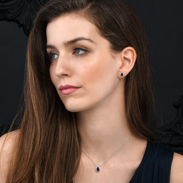 Detalle de Diamond Treats orecchini da donna in argento sterling 925 a forma di pera con zirconi bianchi, blu, verdi o rossi