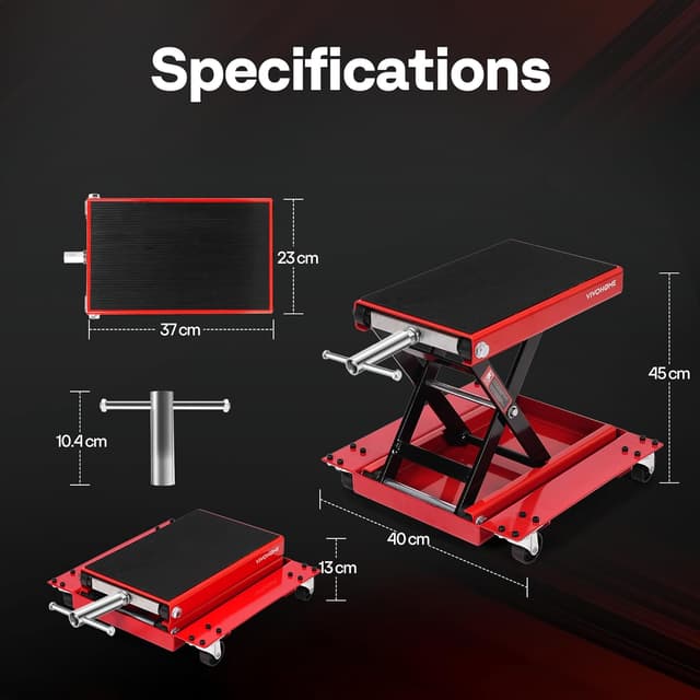 Thumbnail 6 de VIVOHOME 500KG Heavy Duty Wide Deck Motorcycle Lift Jack with Dolly and Hand Crank