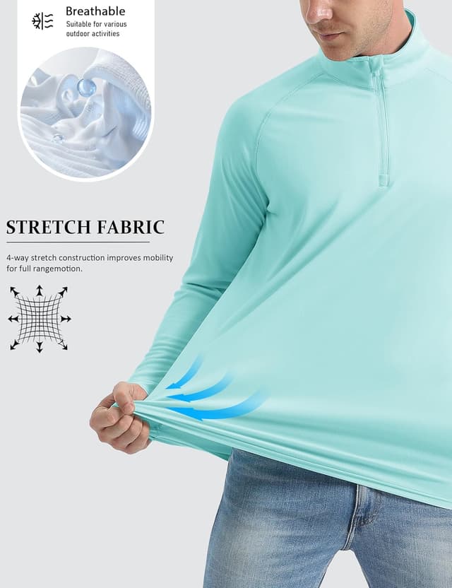 Detalle de MAGCOMSEN Men’s Long Sleeve Sun Shirts UPF 50+ 1/4 Zip Rash Guard Tee (Polyester)