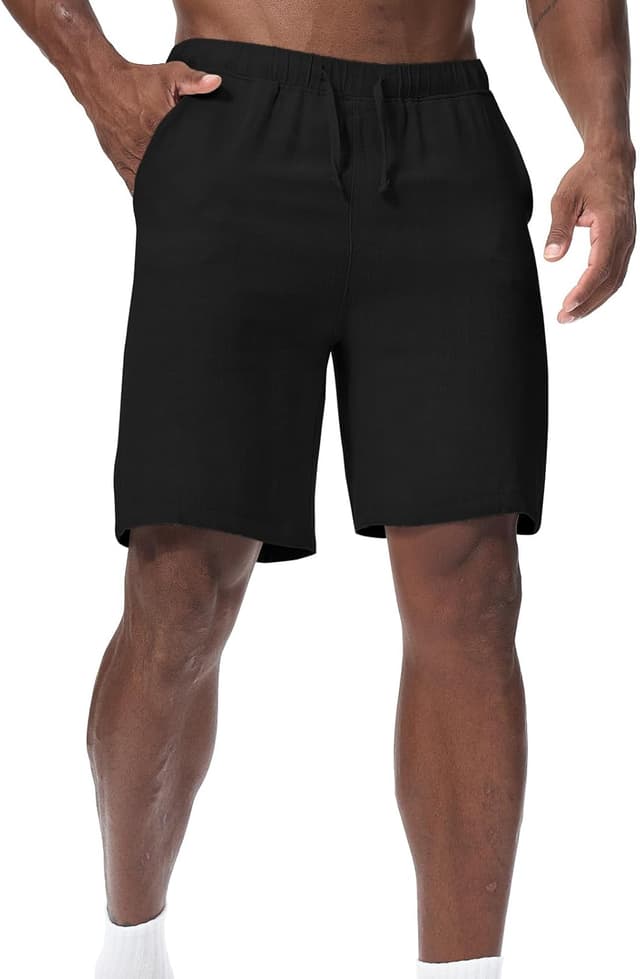 Detalle de Zetieny Herren Leinen-Shorts mit Kordelzug – atmungsaktive Sommer-Freizeitshorts mit Taschen