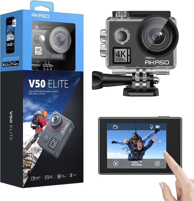 Detalle de AKASO V50 Elite Caméra Sport 4K 60fps 20MP WiFi, écran tactile, télécommande et commande vocale