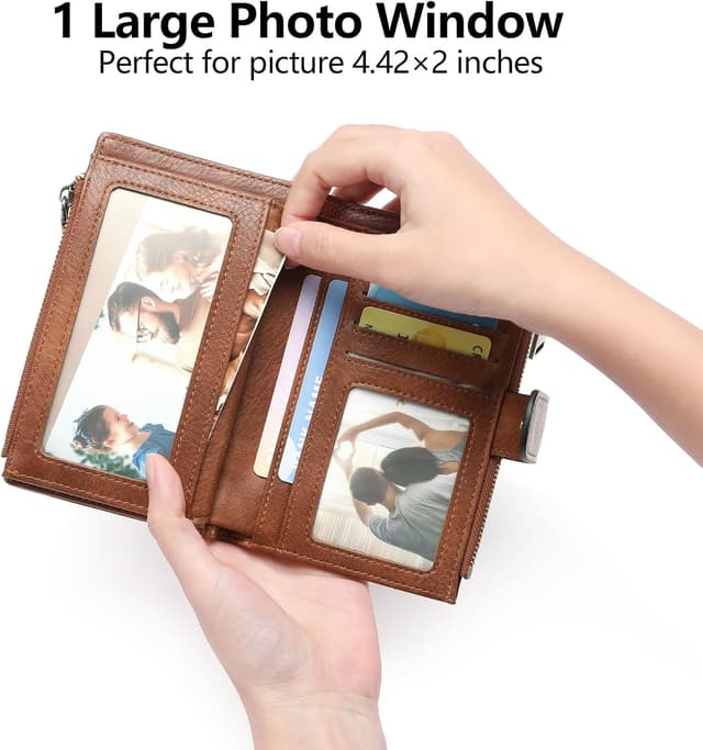 Detalle 2 de GOIACII bifold leather wallet for women with RFID blocking, 16 card slots and zip coin pocket