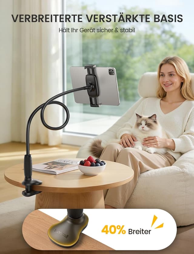 Detalle 2 de Lamicall Schwanenhals Tablet-Halterung für Bett & Tisch (85 cm) – 360° drehbar, für iPad & 4,7–13