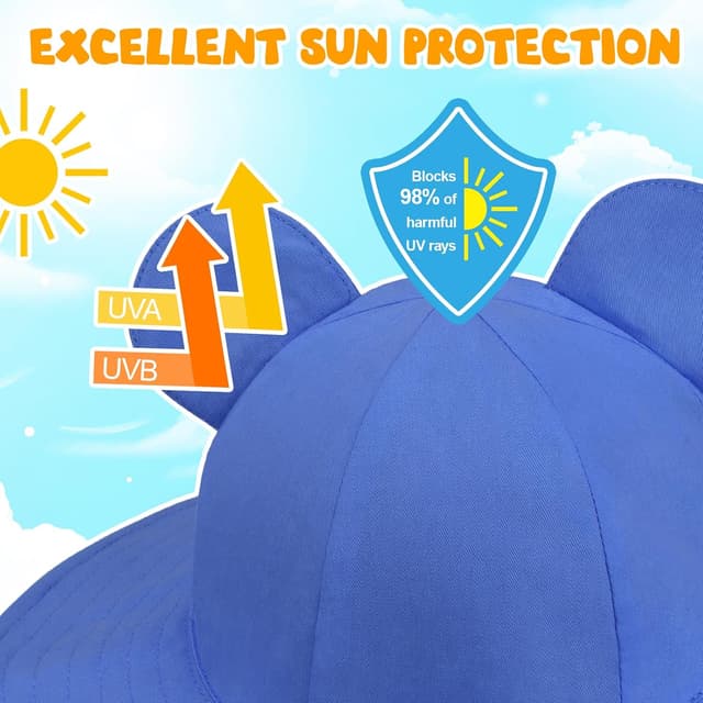 Detalle de DRESHOW Baby Sun Hat (UPF 50+) Toddler Wide Brim Bucket Cap with Chin Strap & Bear Ears