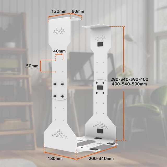 Detalle de PUTORSEN PC-Halterung unter dem Schreibtisch – verstellbar bis 340 mm, bis 35 kg, weiß